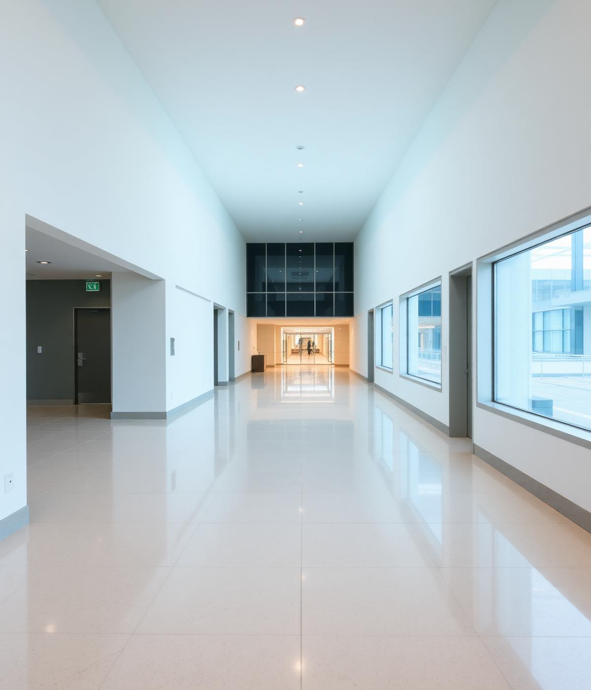 Corridor lumineux d’un bâtiment commercial bien entretenu